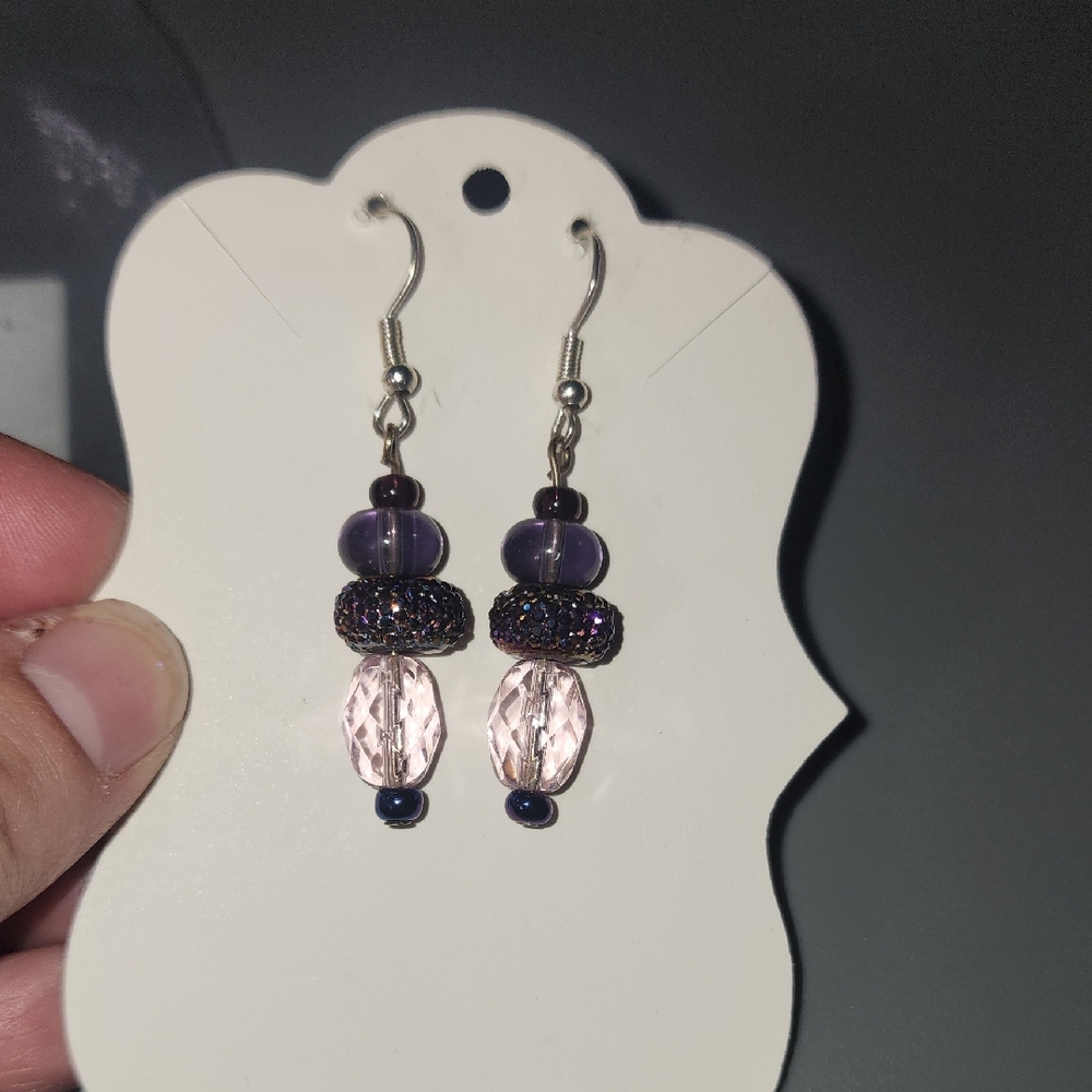FIRM PRICE Handmade Elegant Purple and Pink Beaded Earrings Perfect For Everyday